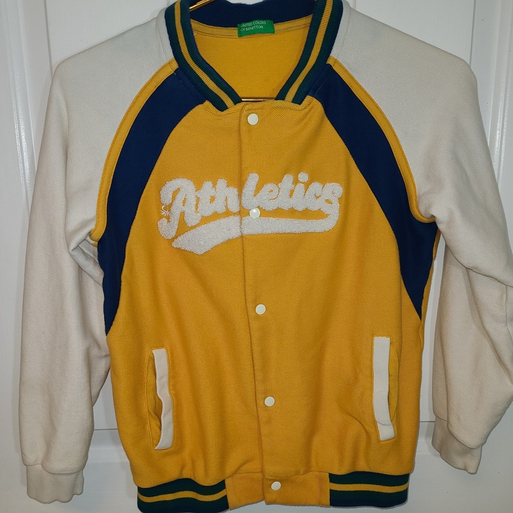 United Colors of Benetton Youth XL Vtg Varsity Jacket Yellow White Athletic